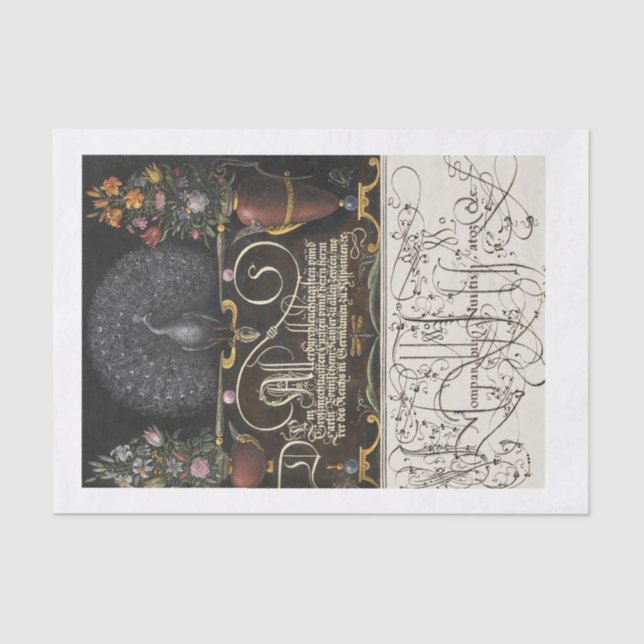 Peacock calligraphy decoupage paper (Front)