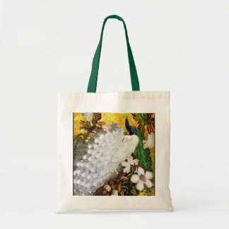 Peacock Canvas Bag: White and Blue Peacocks Tote Bag
