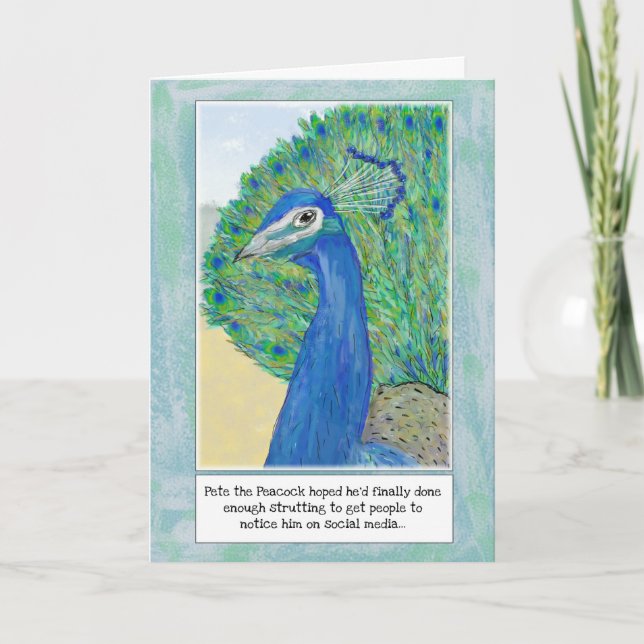 Peacock Cartoon Funny Birthday Greeting Card (Front)