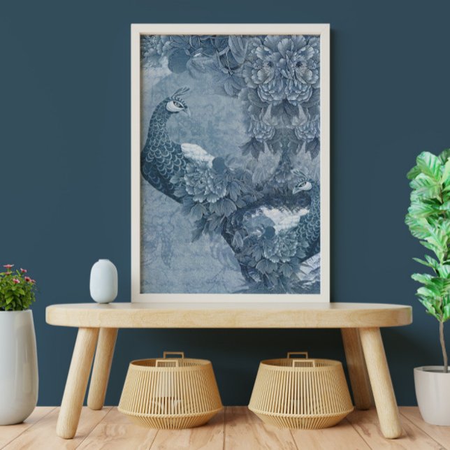 Peacock Chinoiserie Floral Blue White Decoupage Tissue Paper (Creator Uploaded)