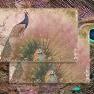 Peacock Chinoiserie Peony Floral Gold Decoupage Tissue Paper
