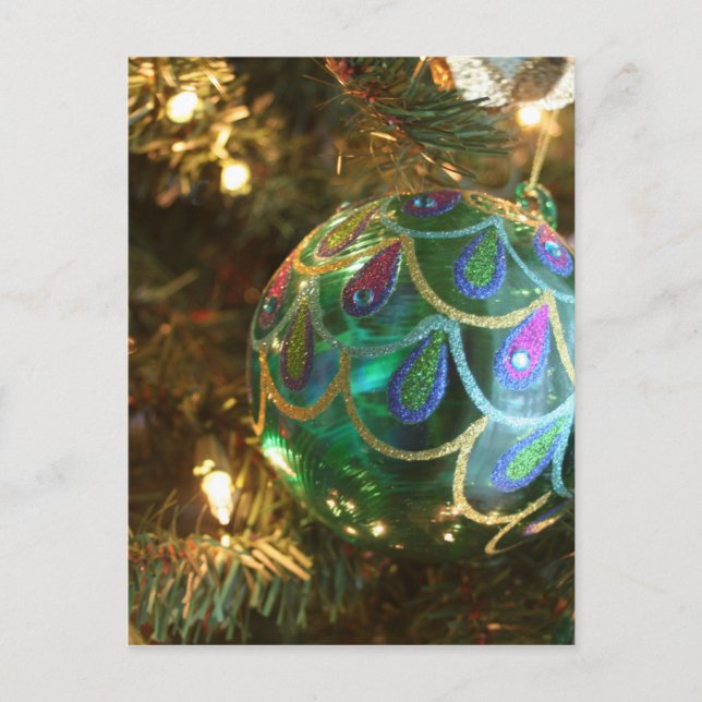Peacock Christmas Holiday Postcard (Front)