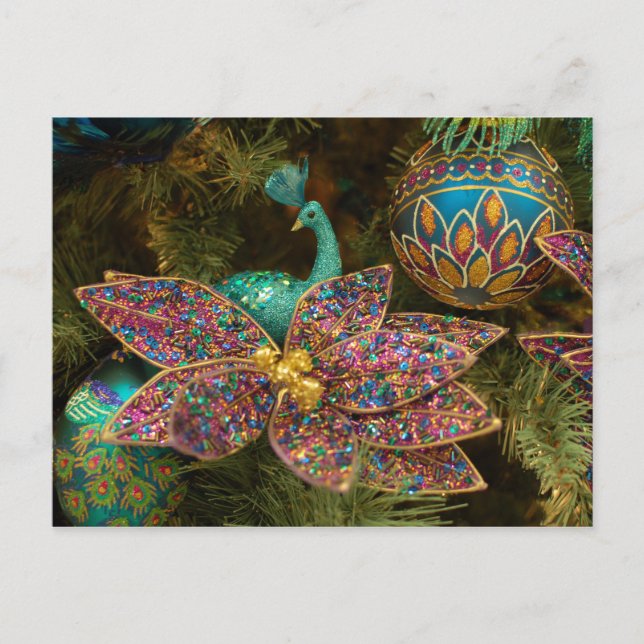Peacock Christmas Ornament Holiday Tree Postcard (Front)