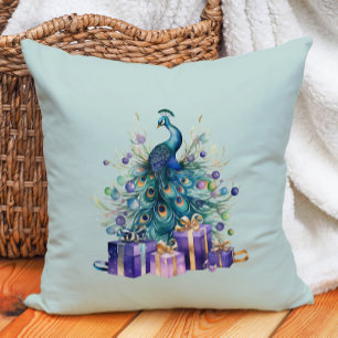Peacock Christmas Purple Blue Teal Cushion