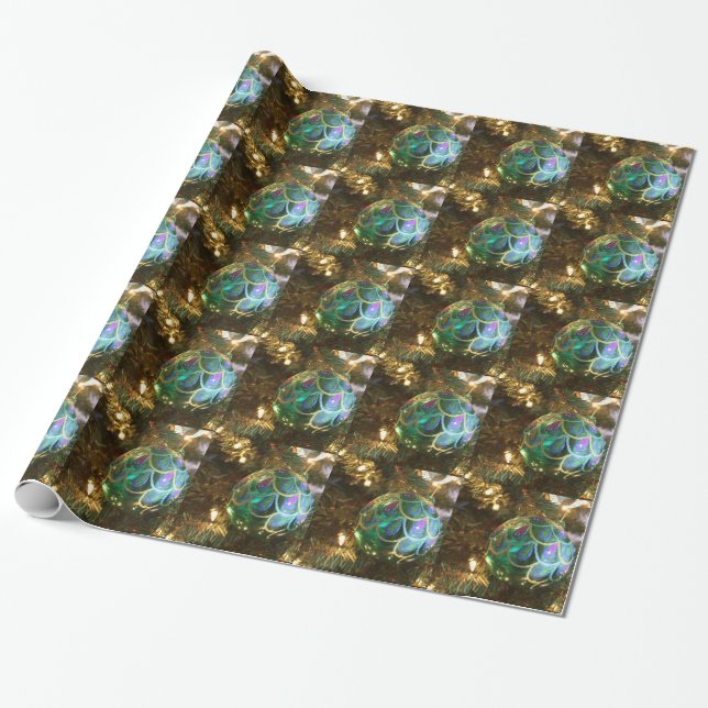 Peacock Christmas Wrapping Paper (Unrolled)