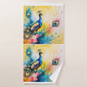 Peacock coloful design bath towel