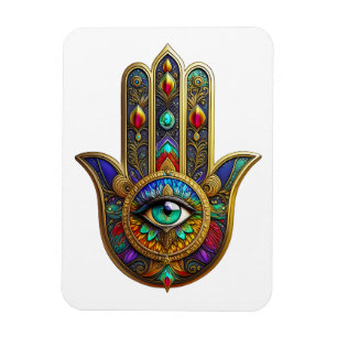 Peacock Color Flower Petals Hamsa Green Third Eye Magnet