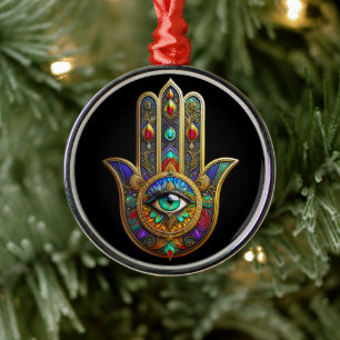 Peacock Color Flower Petals Hamsa Green Third Eye Metal Tree Decoration