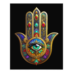 Peacock Color Flower Petals Hamsa Green Third Eye Photo Print