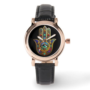 Peacock Color Flower Petals Hamsa Green Third Eye Watch