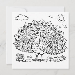 Peacock Coloring Page Flat Card
