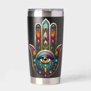 Peacock Colors Hamsa w/ Gold Third Eye Insulated Tumbler