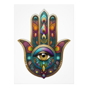 Peacock Colors Hamsa w/ Gold Third Eye Photo Print