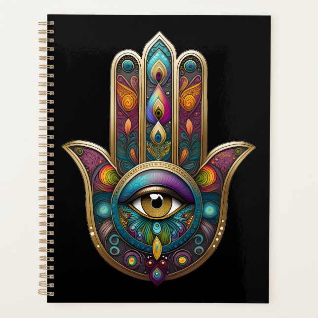 Peacock Colors Hamsa w/ Gold Third Eye Planner (Front)