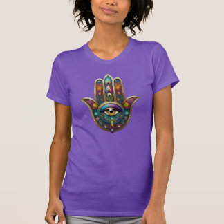 Peacock Colors Hamsa w/ Gold Third Eye T-Shirt