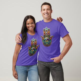 Peacock Colors Hamsa w/ Gold Third Eye T-Shirt