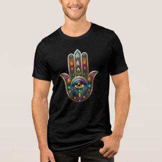 Peacock Colors Hamsa w/ Gold Third Eye Tri-Blend Shirt