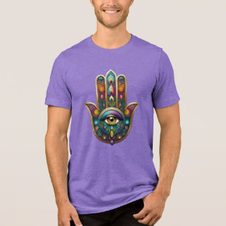 Peacock Colors Hamsa w/ Gold Third Eye Tri-Blend Shirt