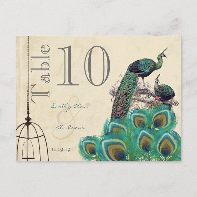 Peacock Colors Paisley Wedding Table Number Postcard (Front)