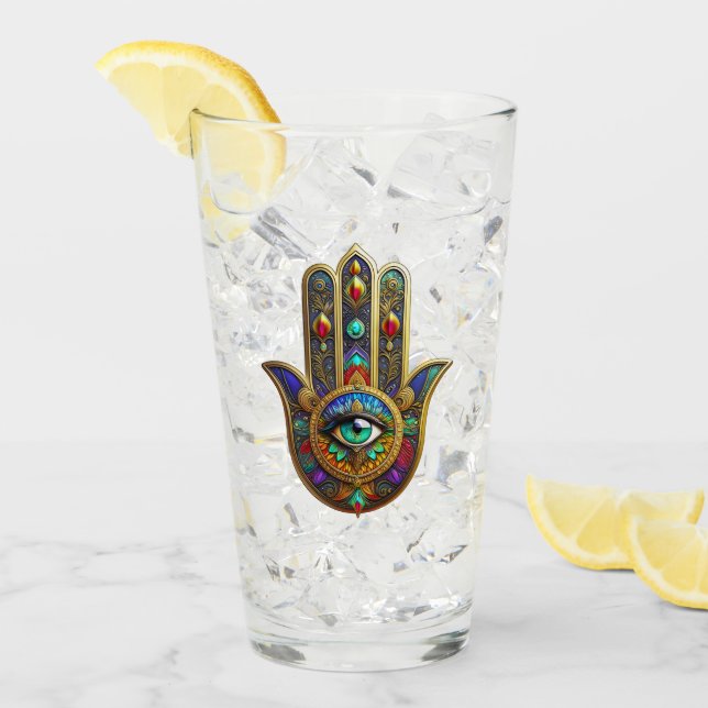 Peacock Colour Flower Petals Hamsa Green Third Eye Glass (Front Ice)