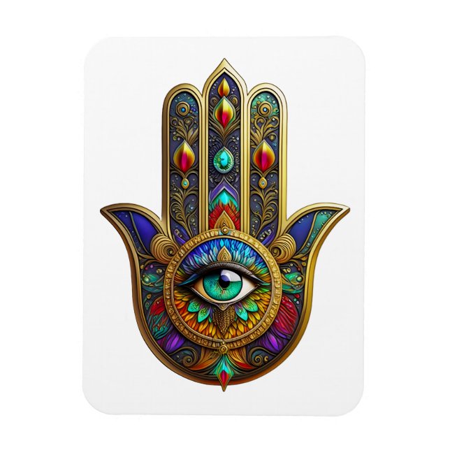 Peacock Colour Flower Petals Hamsa Green Third Eye Magnet (Vertical)