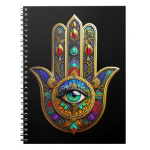 Peacock Colour Flower Petals Hamsa Green Third Eye Notebook