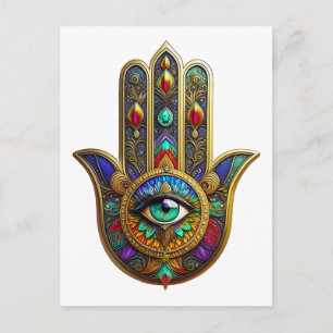 Peacock Colour Flower Petals Hamsa Green Third Eye Postcard