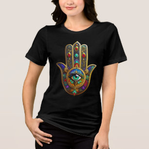 Peacock Colour Flower Petals Hamsa Green Third Eye Tri-Blend Shirt