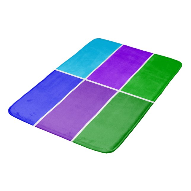 Peacock Colour Geometric Blocks Bath Mat (Angled)