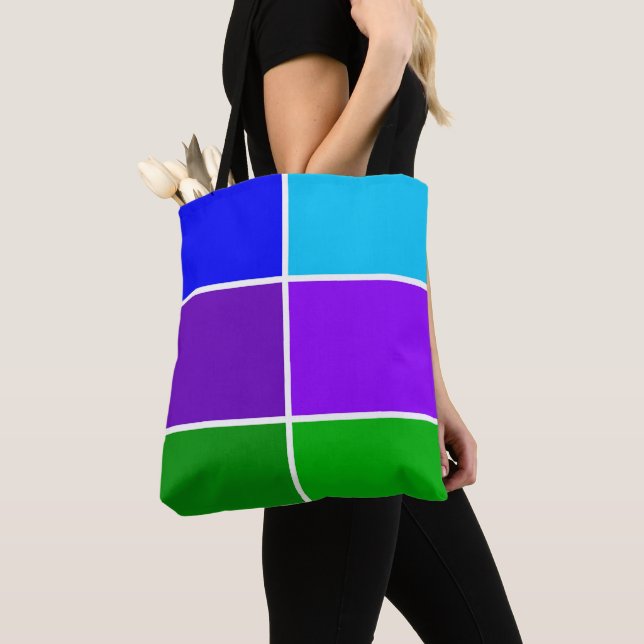 Peacock Colour Geometric Blocks Tote Bag (Close Up)