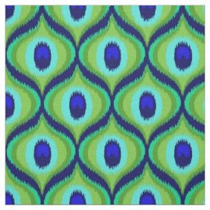 Peacock colour moroccan ikat design fabric