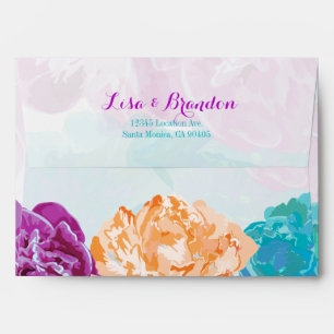 Peacock Coloured Flowers Wedding Envelopes