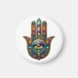 Peacock Colours Hamsa w/ Gold Third Eye Magnet