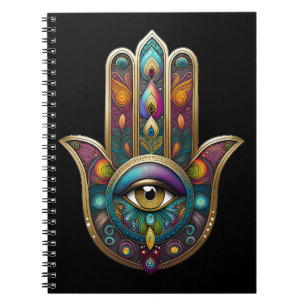 Peacock Colours Hamsa w/ Gold Third Eye Notebook