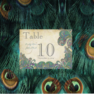 Peacock Colours Paisley Wedding Table Number Postcard