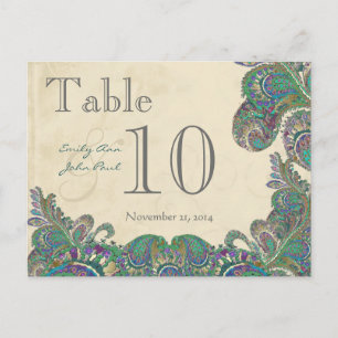 Peacock Colours Paisley Wedding Table Number Postcard