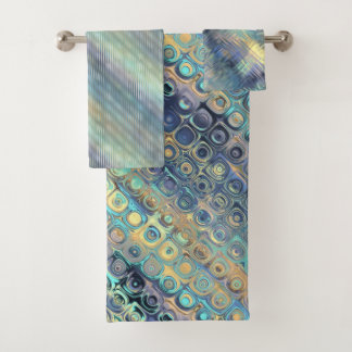 Peacock Colours Varied Patterns Ensemble Bath Towel Set