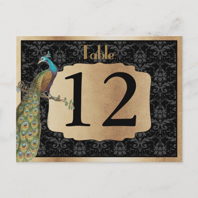 Peacock Dark Gold Dessert Candy Table Sign Postcard (Front)