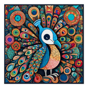 Peacock design, contemporary style, multicolored poster