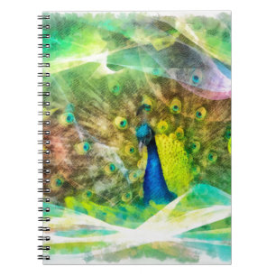 Peacock Digital Painting Spiral Notebook
