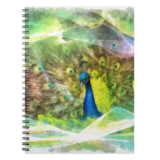 Peacock Digital Painting Spiral Notebook (Front)