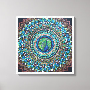 Peacock Dot Mandala Art Canvas Print