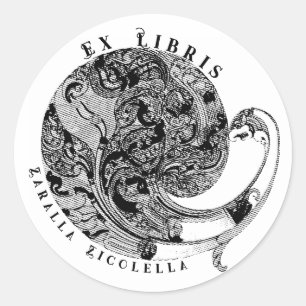 Peacock Dragon Vintage Mythical Wood Art Stamp Classic Round Sticker