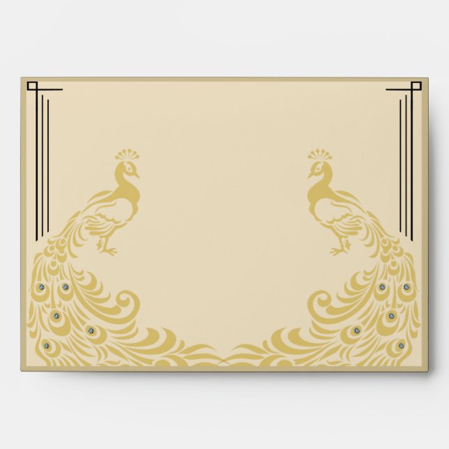 Peacock Elegance Art Deco Flair Wedding Envelope (Front)