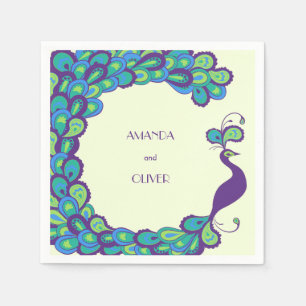Peacock Elegance Multicolored Vintage Wedding Napkin