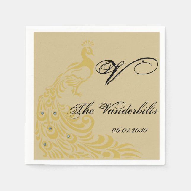 Peacock Elegance with an Art Deco Flair Monogram Napkin (Front)