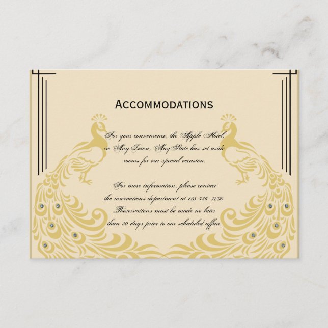 Peacock Elegance with an Art Deco Flair Wedding Enclosure Card (Front)