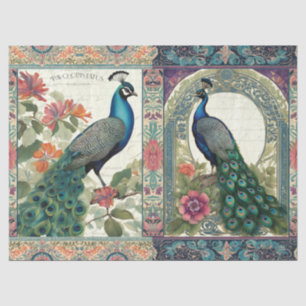 Peacock Elegant Botanical Ephemera Pair Decoupage Tissue Paper