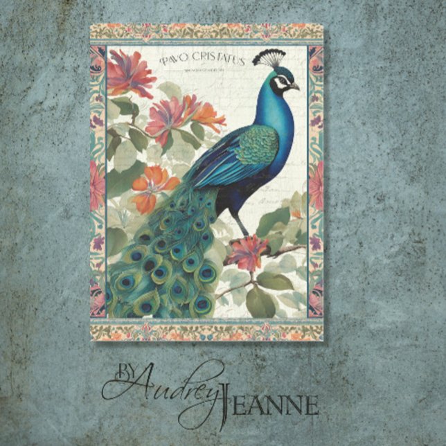 Peacock Elegant Botanical Ephemera Pink Decoupage Tissue Paper (Creator Uploaded)