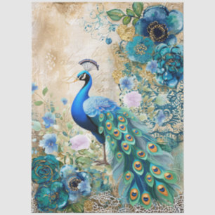 Peacock & Elegant Distressed Teal Blue Florals  Tissue Paper